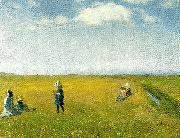 Michael Ancher born og unge piger plukker blomster pa en mark nord for skagen Sweden oil painting artist